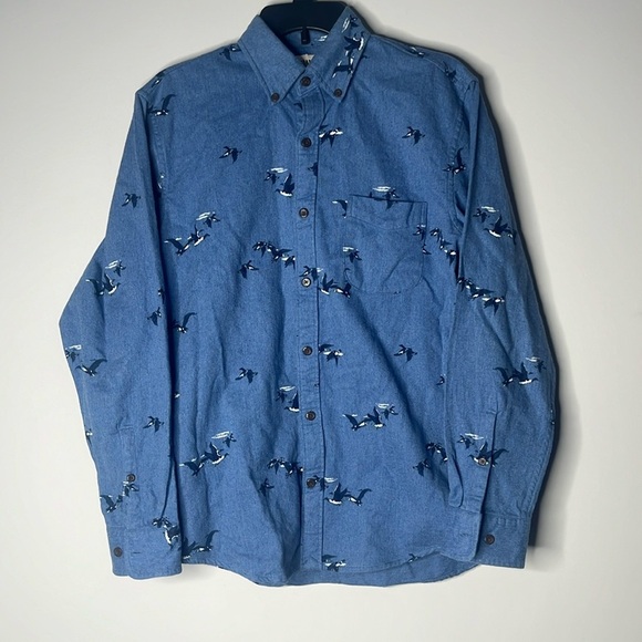 BLAKE SHELTON X LANDS END Men Blue Duck  Print Button Front Size M - Picture 1 of 8